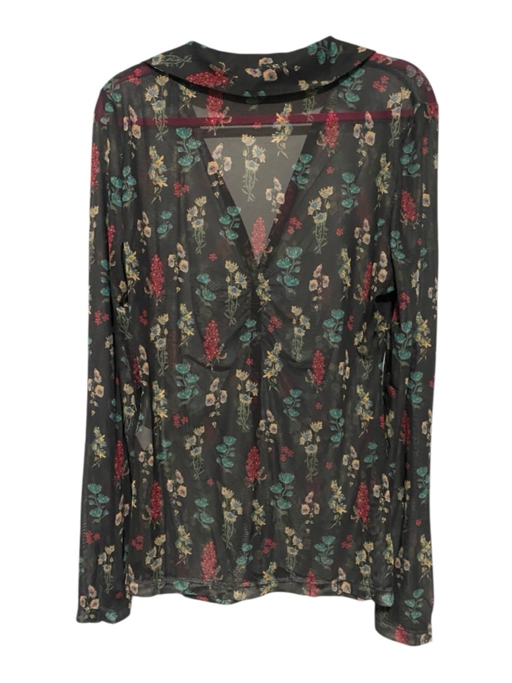 Whimsigoth Cottage Ruched Natural Life Carina Sheer Floral Button Down XL Top - Picture 4 of 11